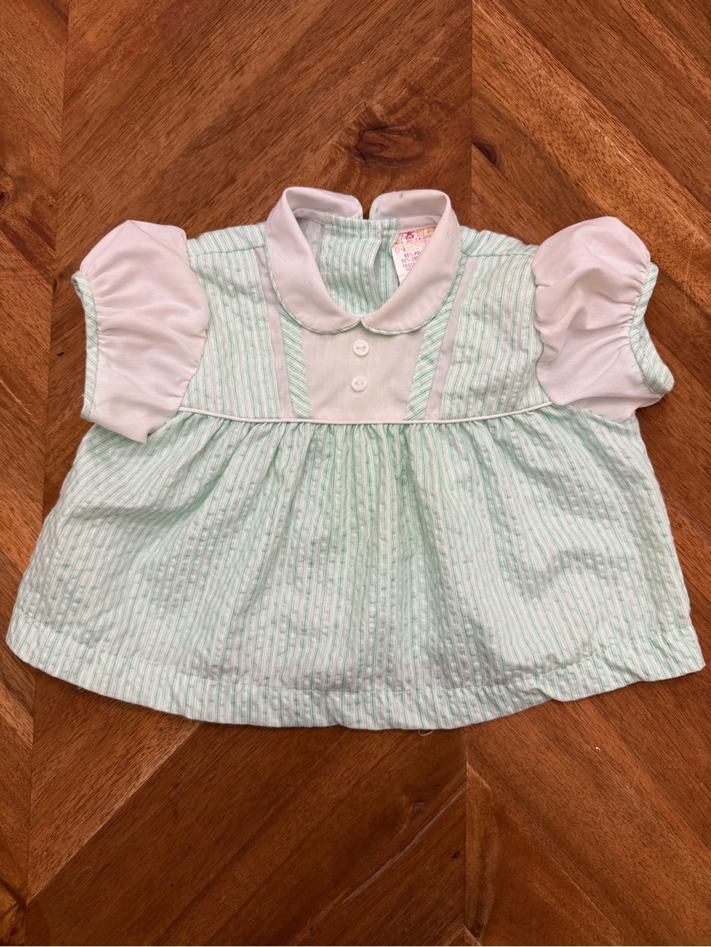 Vintage Baby Dress Made in Canada Baby 3-6 Months Green & White Striped
